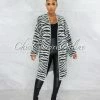 Vendor-unknown CLOTHING Sendera Black White Zebra Print Faux Fur Cardigan