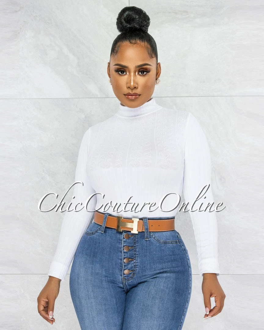 Vendor-unknown Terrie White Texture Body-Con Bodysuit JUST IN