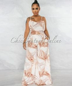 Vendor-unknown Lizandra Nude Brown Crop Top & Wide Pants Set JUST IN