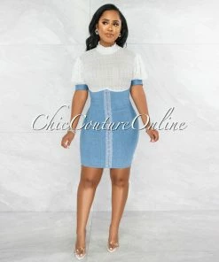 Vendor-unknown Tordis White Shirt Blue Denim Overall Illusion Dress