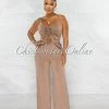 Chic Couture Online Skye Mocha Ruched Front Cut-Out Jumpsuit JUST IN