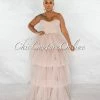 Chic Couture Online Dempsey Nude Padded Cups Tulle Tiered Bodysuit Maxi Dress JUST IN