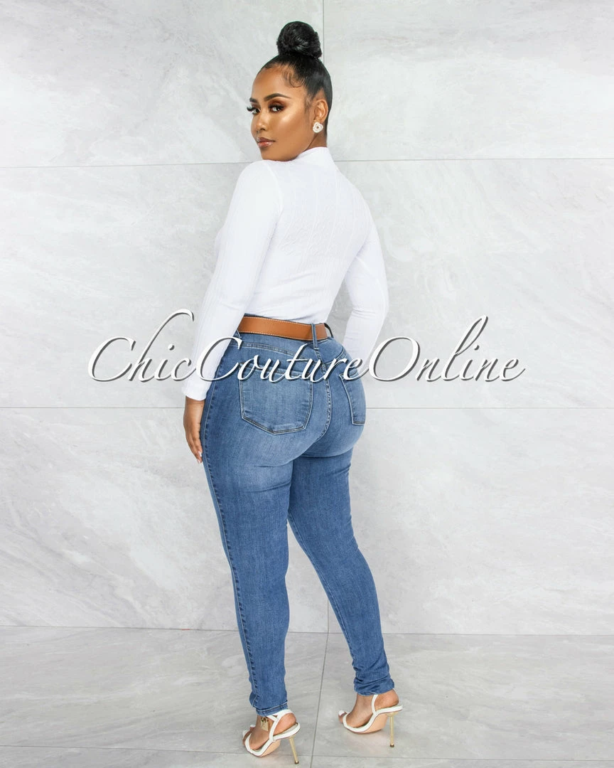 Vendor-unknown Terrie White Texture Body-Con Bodysuit JUST IN