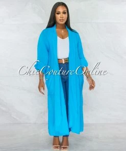 Vendor-unknown Mendoza Turquoise LINEN Side Pockets Duster