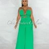 Chic Couture Online Boniface Green Front Cut-Out Lace-Up Jumpsuit JUST IN
