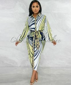 Vendor-unknown JUST IN Vatuzia White Navy Blue Buttons Drape Shirt Dress