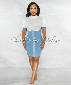 Vendor-unknown Tordis White Shirt Blue Denim Overall Illusion Dress