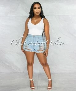 Vendor-unknown JUST IN Carla Light Denim Distressed Shorts