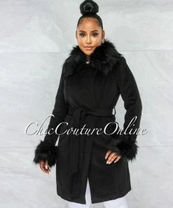 Vendor-unknown Holland Black Faux Fur Belted Coat