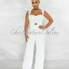 Vendor-unknown Brucie Off-White Gold Accent Top & Pants Set JUST IN