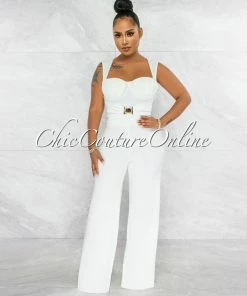 Vendor-unknown Brucie Off-White Gold Accent Top & Pants Set JUST IN