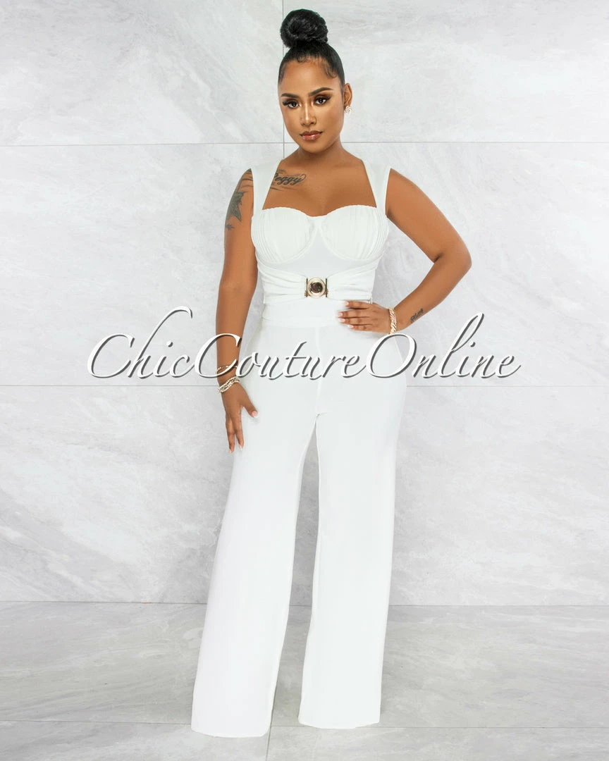 Vendor-unknown Brucie Off-White Gold Accent Top & Pants Set JUST IN
