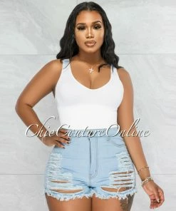 Vendor-unknown JUST IN Carla Light Denim Distressed Shorts