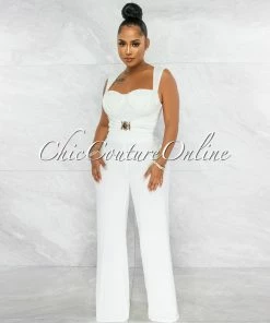 Vendor-unknown Brucie Off-White Gold Accent Top & Pants Set JUST IN