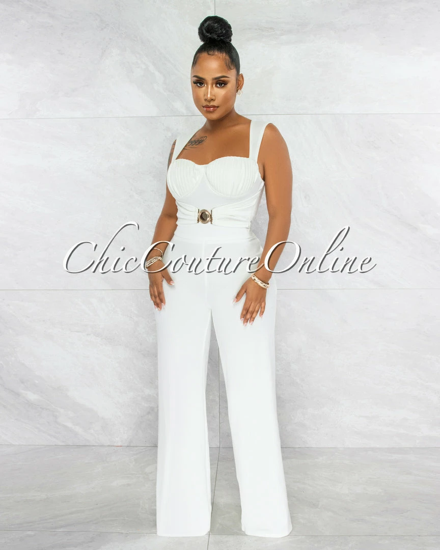 Vendor-unknown Brucie Off-White Gold Accent Top & Pants Set JUST IN