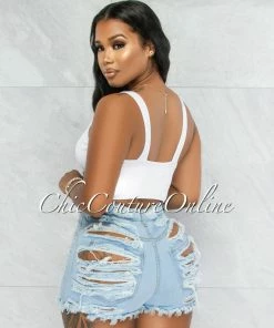Vendor-unknown JUST IN Carla Light Denim Distressed Shorts