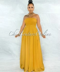 Vendor-unknown JUST IN Perona Mustard Yellow Smocked Top Jumpsuit