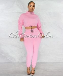 Chic Couture Online Balboa Pink Crop Sweater & Jogger Two Piece Set JUST IN