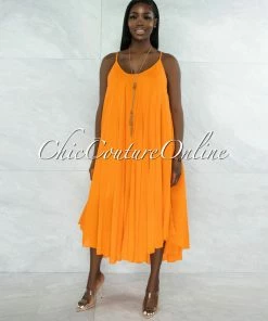 Vendor-unknown JUST IN Normandie Orange Flutter Wide Maxi Dress