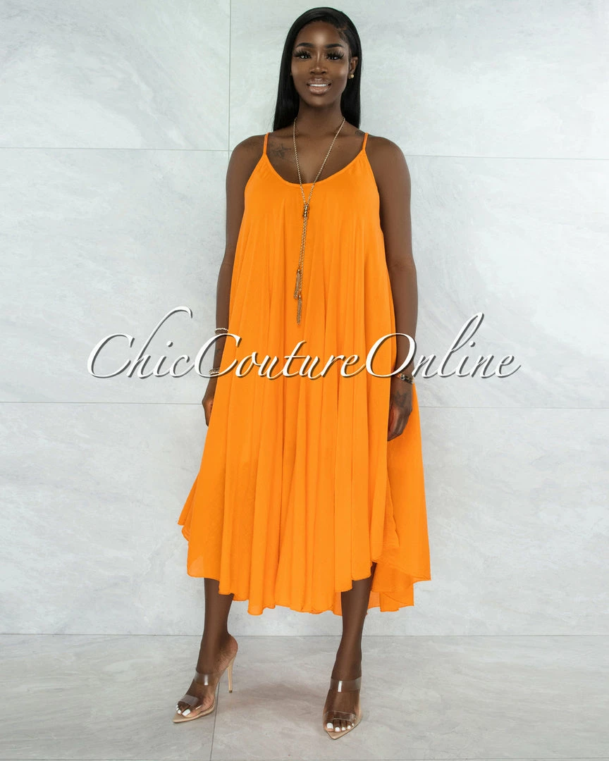 Vendor-unknown JUST IN Normandie Orange Flutter Wide Maxi Dress