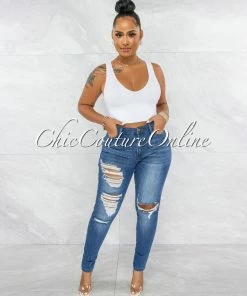 Vendor-unknown Jamaica Medium Denim High-Waist Distressed Skinny Jeans