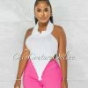 Chic Couture Online Tammy White Mock Neckline Ribbed Crop Top JUST IN