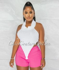 Chic Couture Online Tammy White Mock Neckline Ribbed Crop Top JUST IN