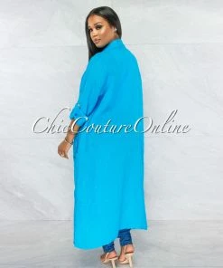 Vendor-unknown Mendoza Turquoise LINEN Side Pockets Duster