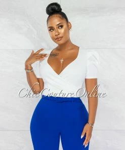 Chic Couture Online JUST IN Joely Off-White Wrap Bubble Sleeves Top