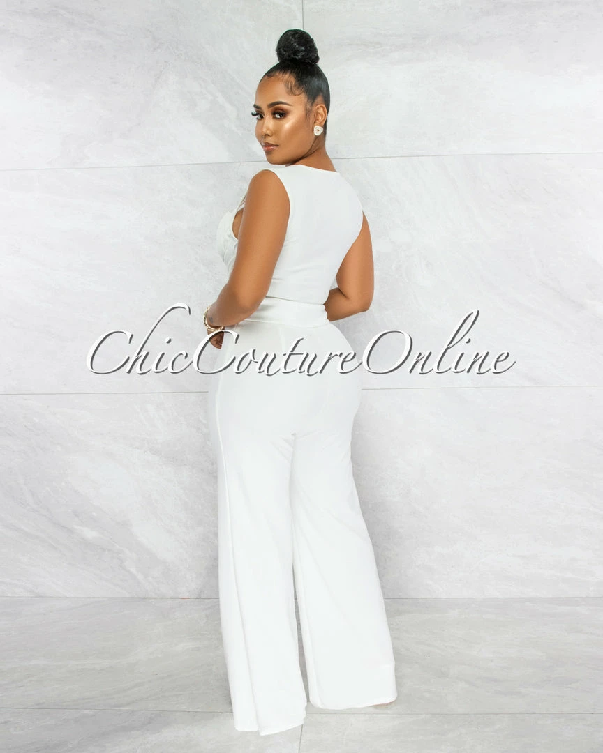 Vendor-unknown Brucie Off-White Gold Accent Top & Pants Set JUST IN