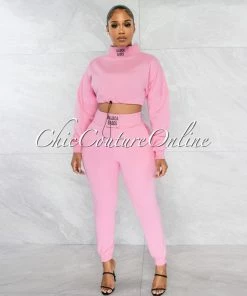 Chic Couture Online Balboa Pink Crop Sweater & Jogger Two Piece Set JUST IN
