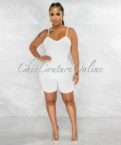 Vendor-unknown Larmine Off-White Ribbed Lace-Up Sides Romper JUST IN