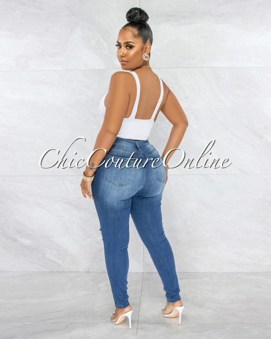 Vendor-unknown Jamaica Medium Denim High-Waist Distressed Skinny Jeans