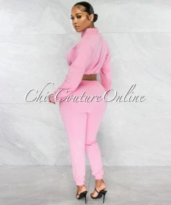 Chic Couture Online Balboa Pink Crop Sweater & Jogger Two Piece Set JUST IN