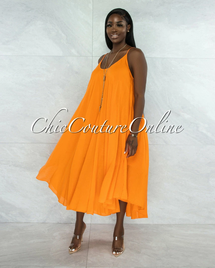 Vendor-unknown JUST IN Normandie Orange Flutter Wide Maxi Dress