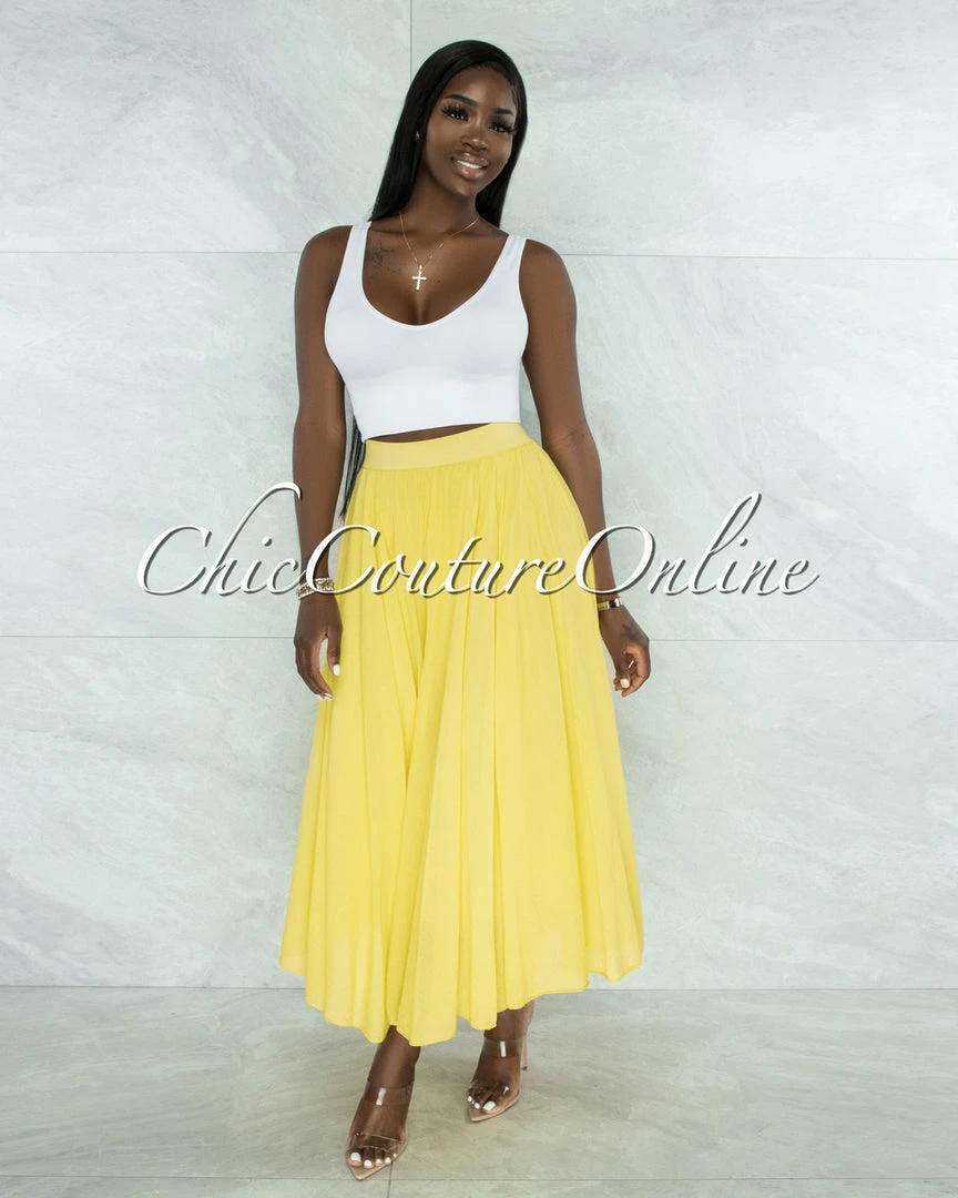 Vendor-unknown JUST IN Dondra Yellow Flutter Wide Maxi Skirt