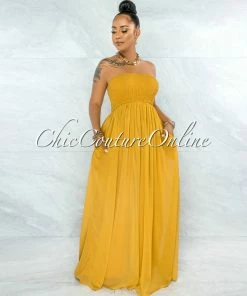 Vendor-unknown JUST IN Perona Mustard Yellow Smocked Top Jumpsuit