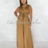 Chic Couture Online Allison Olive Green Double Tie Waist Silky Jumpsuit JUST IN