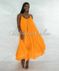 Vendor-unknown JUST IN Normandie Orange Flutter Wide Maxi Dress