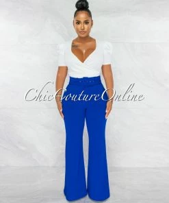 Chic Couture Online Hazel Royal Blue Belt Wide Trouser Pants JUST IN