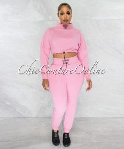 Chic Couture Online Balboa Pink Crop Sweater & Jogger Two Piece Set JUST IN