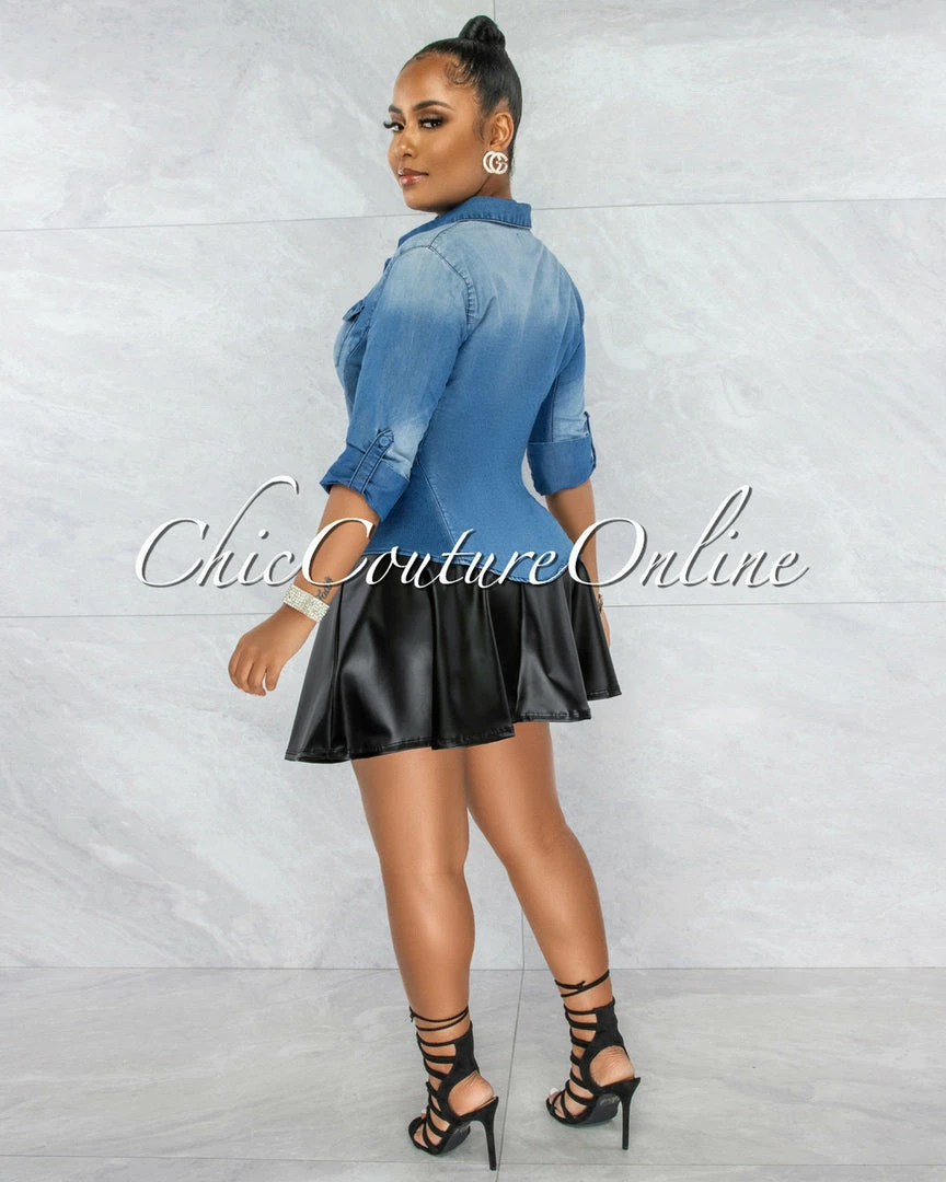 Vendor-unknown JUST IN Palagua Black Faux Leather Flutter Mini Skirt