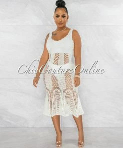 Vendor-unknown Prestado Cream Crochet Midi Dress