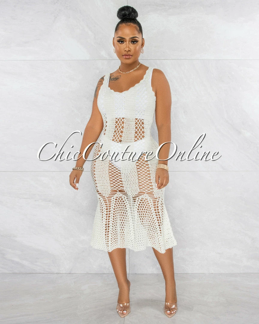 Vendor-unknown Prestado Cream Crochet Midi Dress