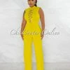 Chic Couture Online Brandy Lime Green Gold Link Lace-Up Jumpsuit JUST IN