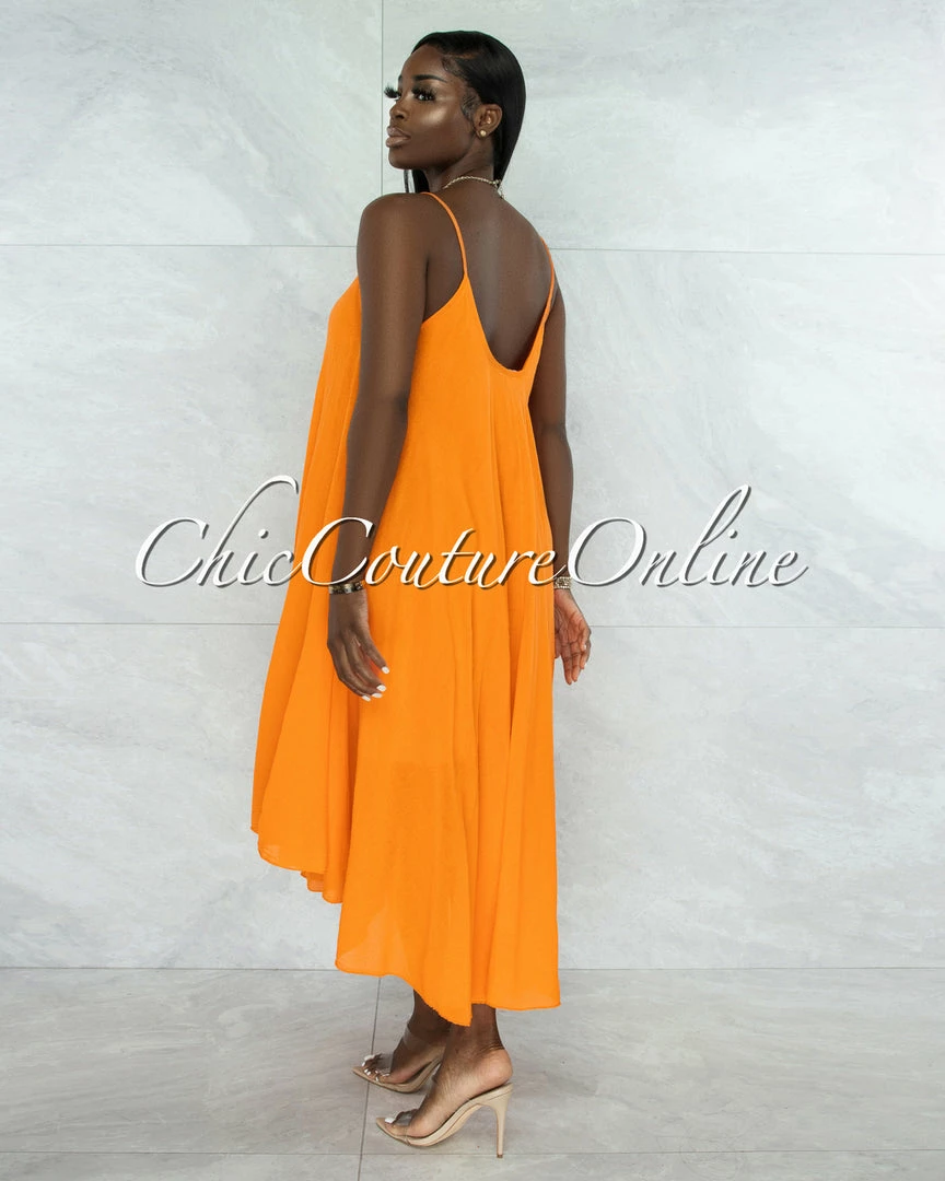 Vendor-unknown JUST IN Normandie Orange Flutter Wide Maxi Dress
