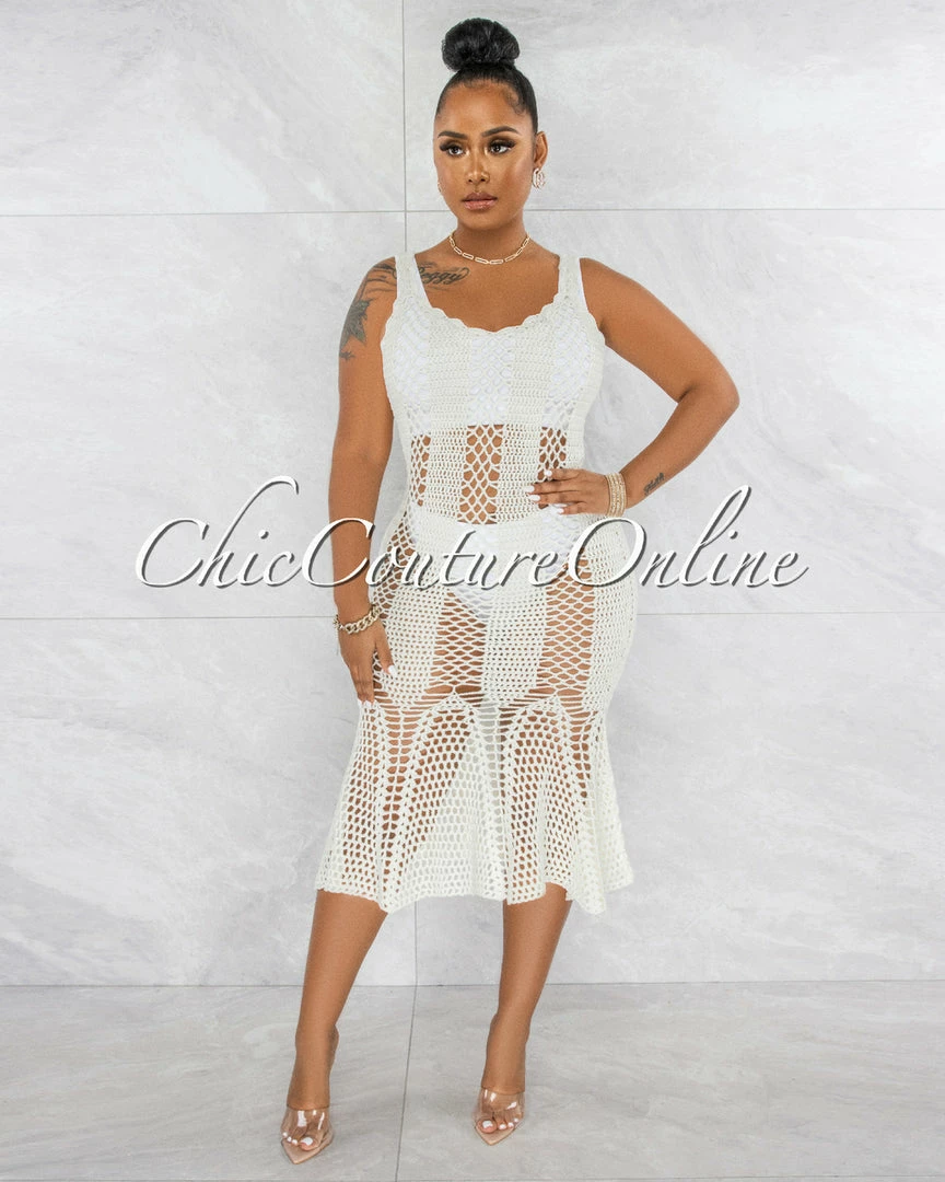 Vendor-unknown Prestado Cream Crochet Midi Dress