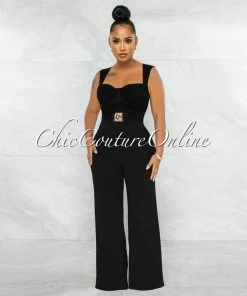 Vendor-unknown Brucie Black Gold Accent Top & Pants Set