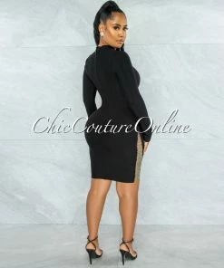 Vendor-unknown Patrice Black Rhinestones Net Bandage Long Sleeves Dress JUST IN