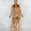 Vendor-unknown JUST IN Amellie Bronze Velvet Shimmer Crop Top & Wide Pants Set